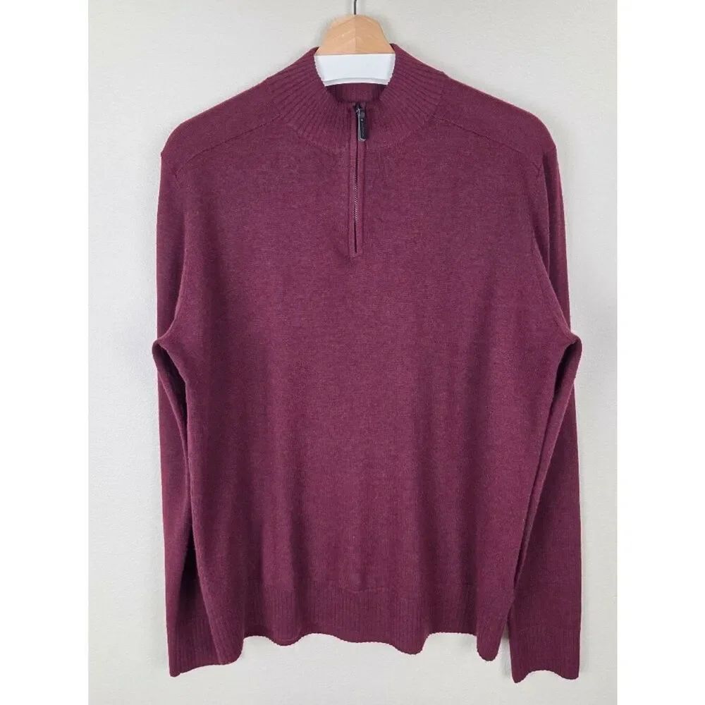 Smartwool Mens Sparwood Quarter Zip Sweater Size L Red Maroon Wool Blend Knit